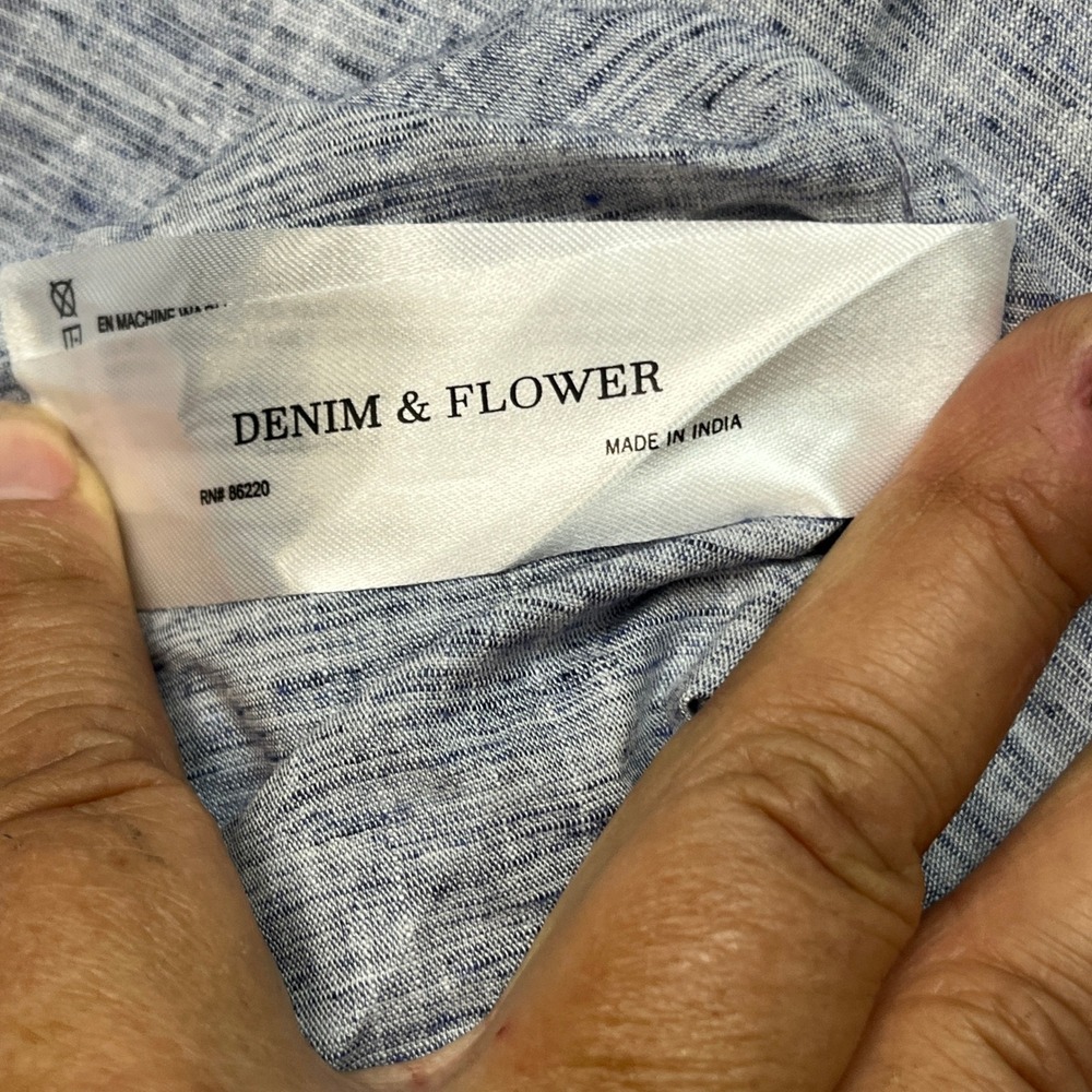 Denim & Flower Button Down Shirt Mens Large Blue Heathered Melange Flip Cuff NEW - Picture 9 of 12